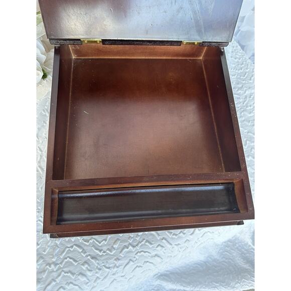 Vintage Bombay Company Wood Sloped Hinged Lid Desk Organizer Keepsakes Box - Picture 6 of 13